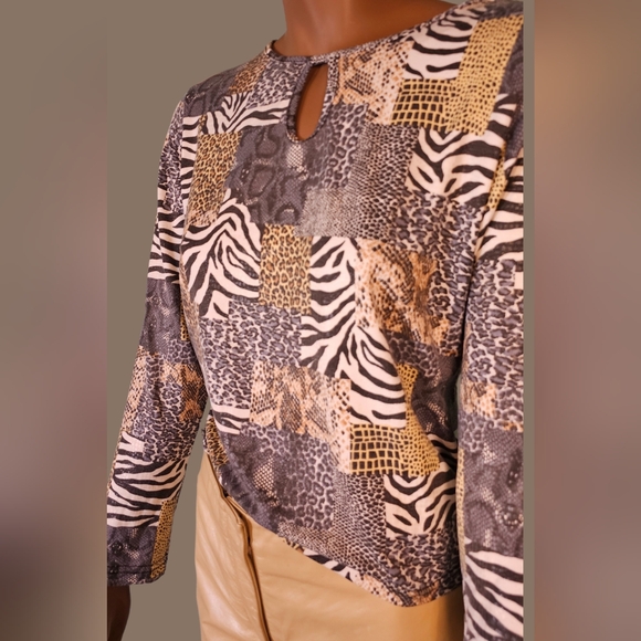 Vintage Animal Print Patch Pattern Ling Sleeve Size M - Picture 2 of 2